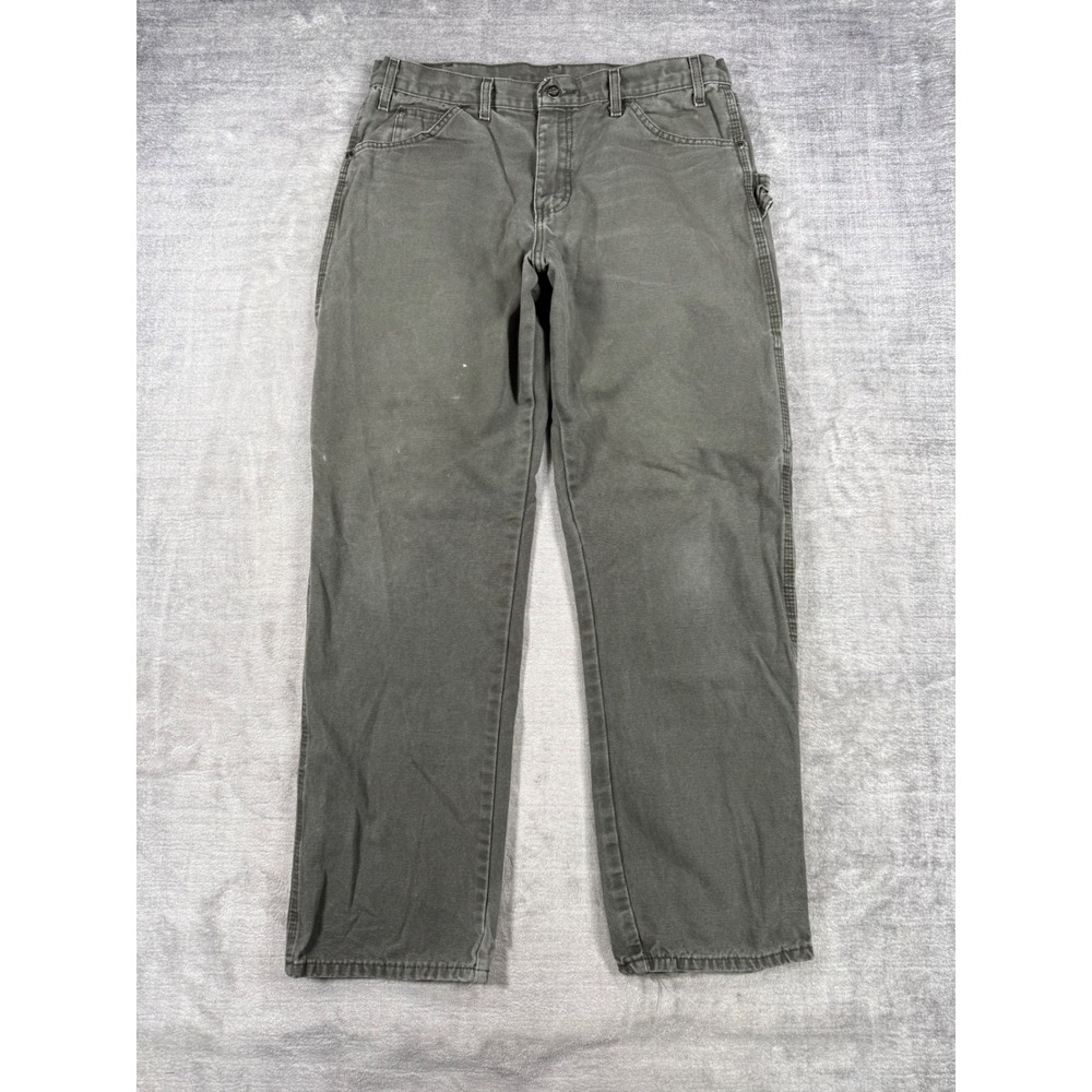 Dickies Pants Mens 34x32 Olive Green Relaxed Fit Utility Carpenter Workwear